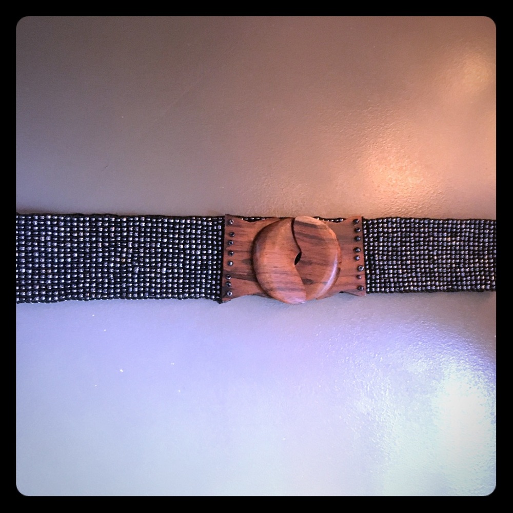 Anthropologie beaded belt with wood clasp